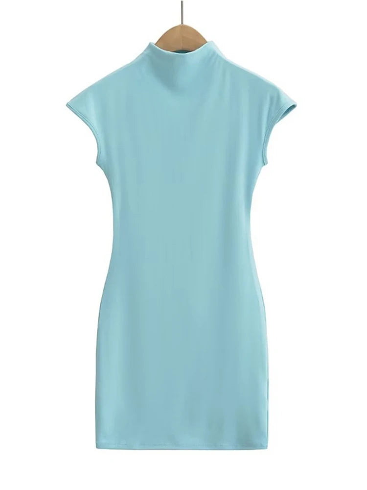 Knit Mini Dress for Women Short Sleeve Pink Bodycon Vintage