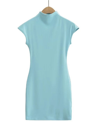 Knit Mini Dress for Women Short Sleeve Pink Bodycon Vintage