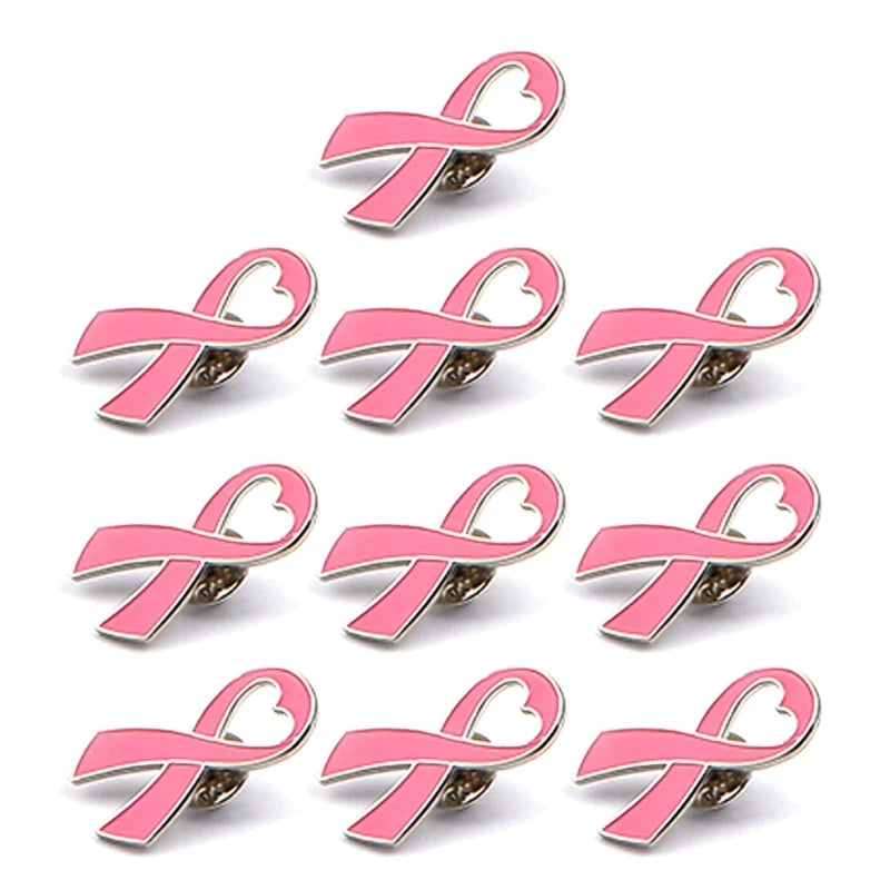Elegant Pink Ribbon Breast Cancer Awareness Pins Set for Women and Girls - Decorative Brooch Badge Collection