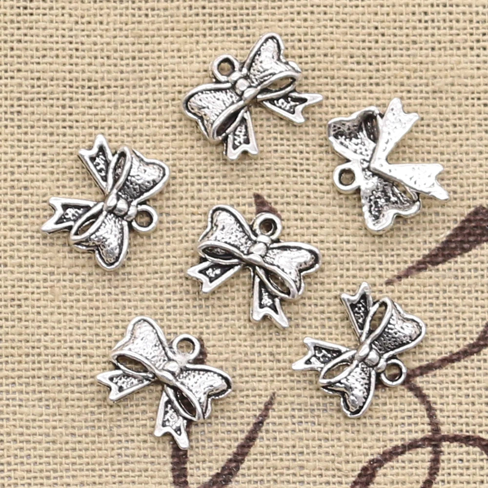 Antique Bronze Silver Bowknot Charms for DIY Jewelry Necklace Making
