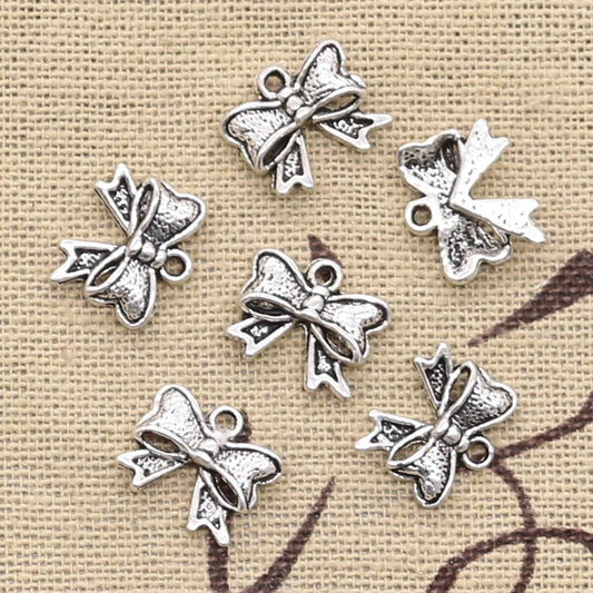 Antique Bronze Silver Bowknot Charms for DIY Jewelry Necklace Making