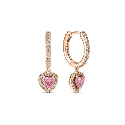 European 925 Silver Heart Shaped Earrings with Pink Red Green Zircon for Women Exquisite Holiday Jewelry Gifts