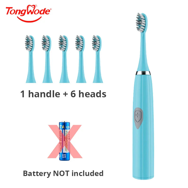 Tongwode Electric Toothbrush Soft Bristle IPX6 Waterproof Oral Care Essential Blue With 6 Brush