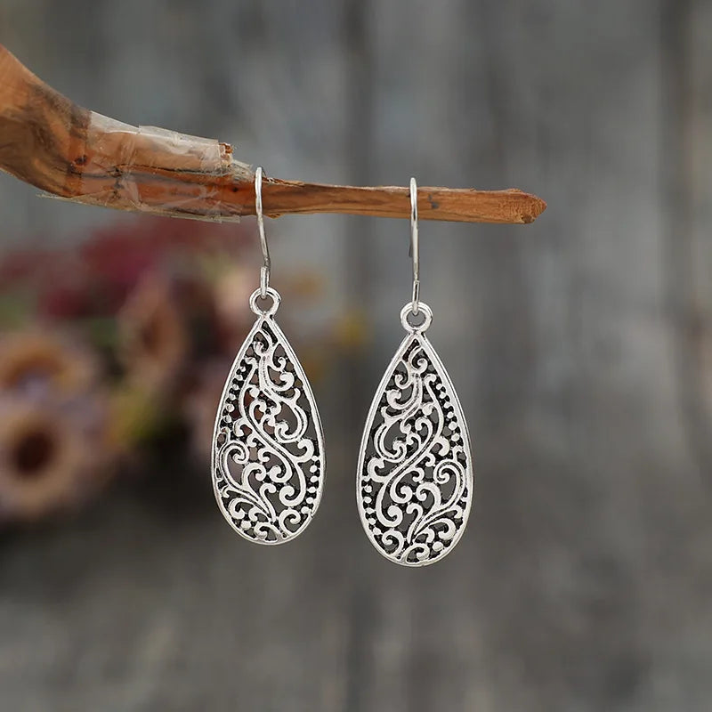 Bohemian Silver Geometric Vintage Dangle Earrings for Women