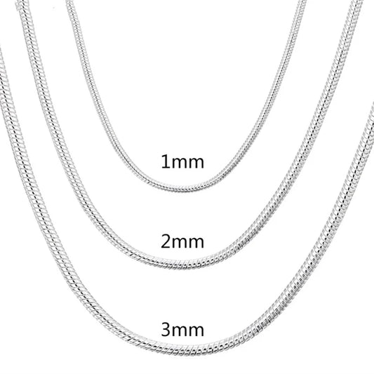 Silver Snake Chain Necklace 1MM 2MM 3MM - Adjustable 45-60cm Length