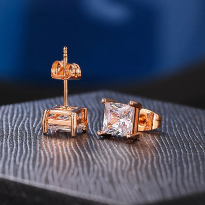 Square Clear Zircon Stud Earrings for Women and Men Stylish Ear Accessories with Various Size Crystals