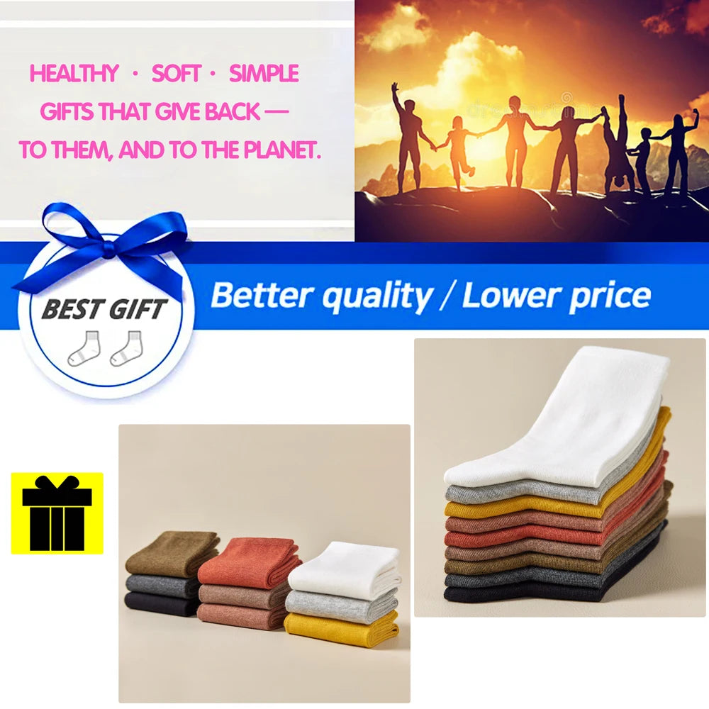 Seamless Cotton Mid Crew Socks Women Breathable Retro