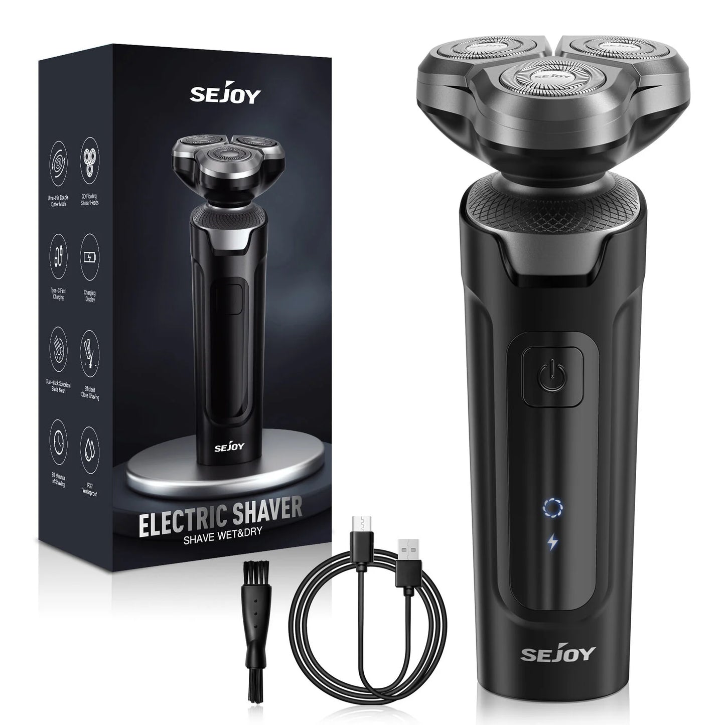 Sejoy 3 In 1 Multifunction Electric Shaver for Men Waterproof Beard and Nose Hair Trimmer with Fast Charging