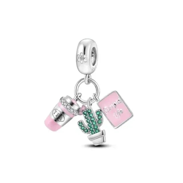 925 Sterling Silver Charm Beads for Women Bracelet - Four-Leaf Clover and Sunflower Design B1985