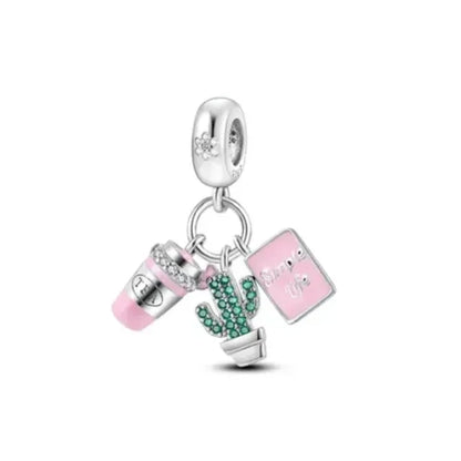 925 Sterling Silver Charm Beads for Women Bracelet - Four-Leaf Clover and Sunflower Design B1985
