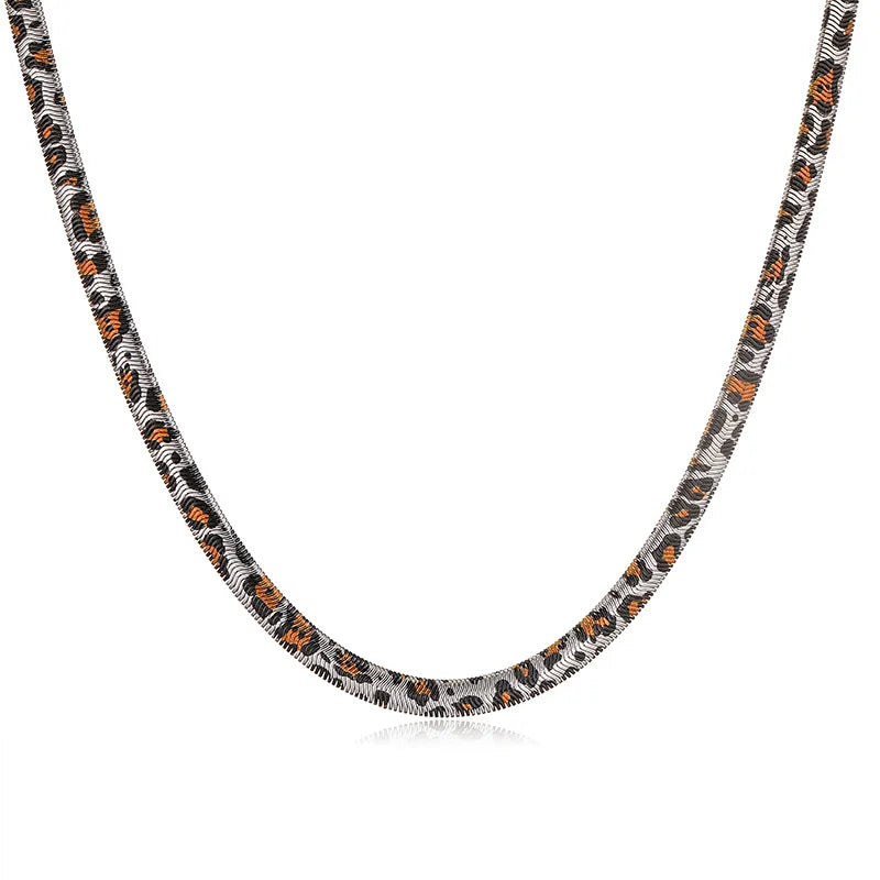 Hecheng 18K Gold Plated Leopard and Snake Pattern Unisex Jewelry Set with Stainless Steel Necklace and Earrings