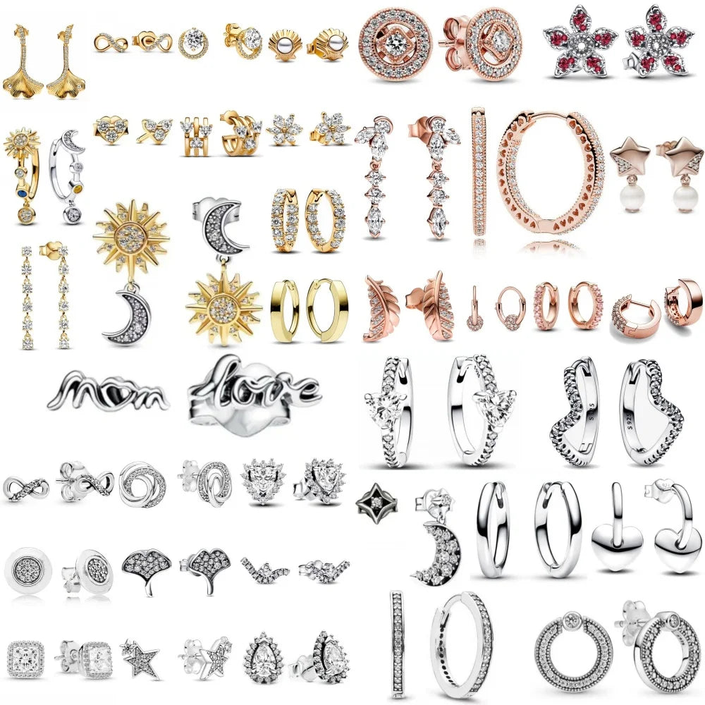 Hot Selling 925 Silver Square Leaf Sun and Moon Shaped Earrings Perfect Gift for European Women