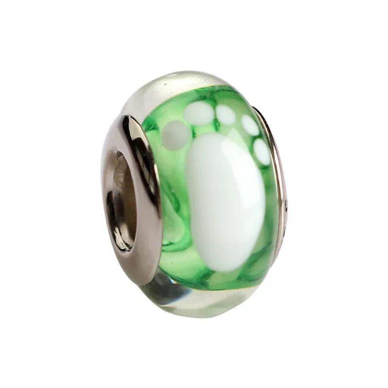 925 Sterling Silver Murano Glass Footprint Charm Colorful Zircon Bead for Women DIY Necklace and Bracelet Jewelry