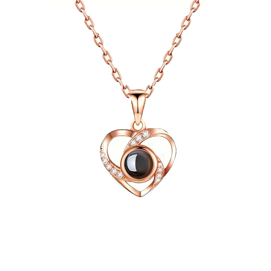 Custom Photo Projection Necklace Copper Pendant with Titanium Steel Chain for Women Rose Golden-15 45cm