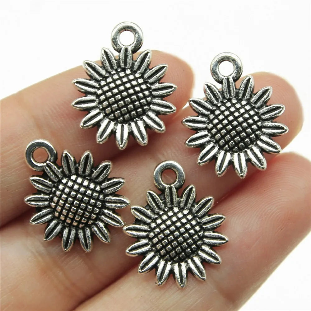 20Pc Antique Silver Sunflower Daisy Charms For Bracelets