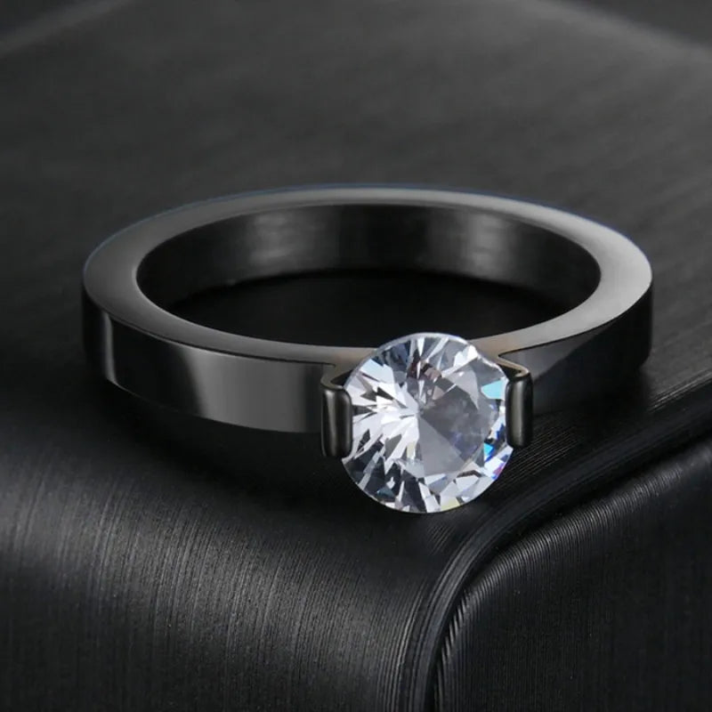 Elegant Zircon Crystal Stainless Steel Ring for Weddings and Engagements