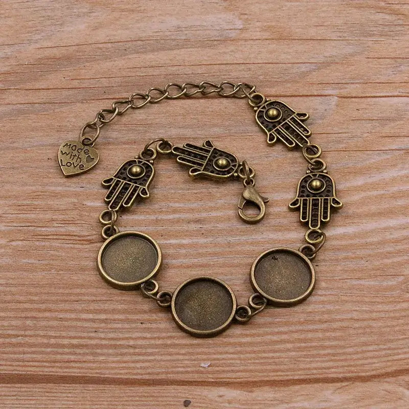1Pc Metal Zinc Alloy Round Bracelet Findings in 2 Colors and 15 Styles 2-Antique bronze 12mm