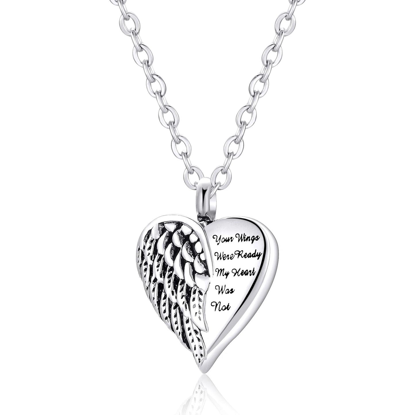 Customized Stainless Steel Angel Wing Heart Urn Necklace Memorial Keepsake Jewelry