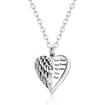 Customized Stainless Steel Angel Wing Heart Urn Necklace Memorial Keepsake Jewelry