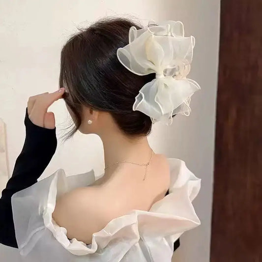 Sweet Organza Reversible Bow Hair Claw for Versatile Style