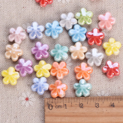 10 Pack Star Flower Shape 12mm Shiny Ceramic Loose Beads for DIY Jewelry and Earring Creations