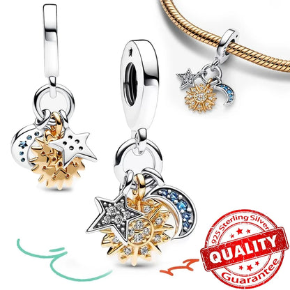 925 Sterling Silver Colorful Rainbow Stars Moon Sun Charm for Women DIY Fine Jewelry Pendant Bracelet Necklace