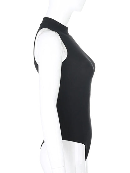 Harajuku Solid Jumpsuit Women Sleeveless Bodycon Black