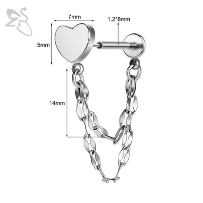 ZS 16G Stainless Steel Stud Earrings for Women and Girls with CZ Crystal Tassel Drop Design