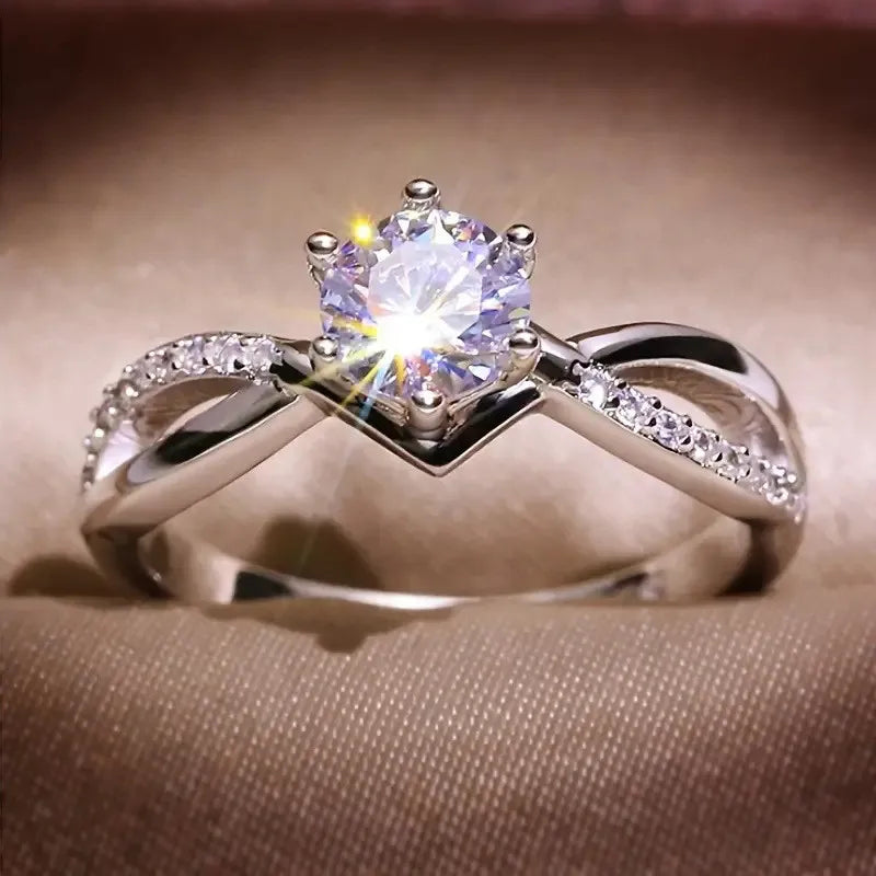 Women's Luxury 925 Sterling Silver Wedding Ring Eight Hearts and Arrows Design Six Claw Setting Zircon 19202