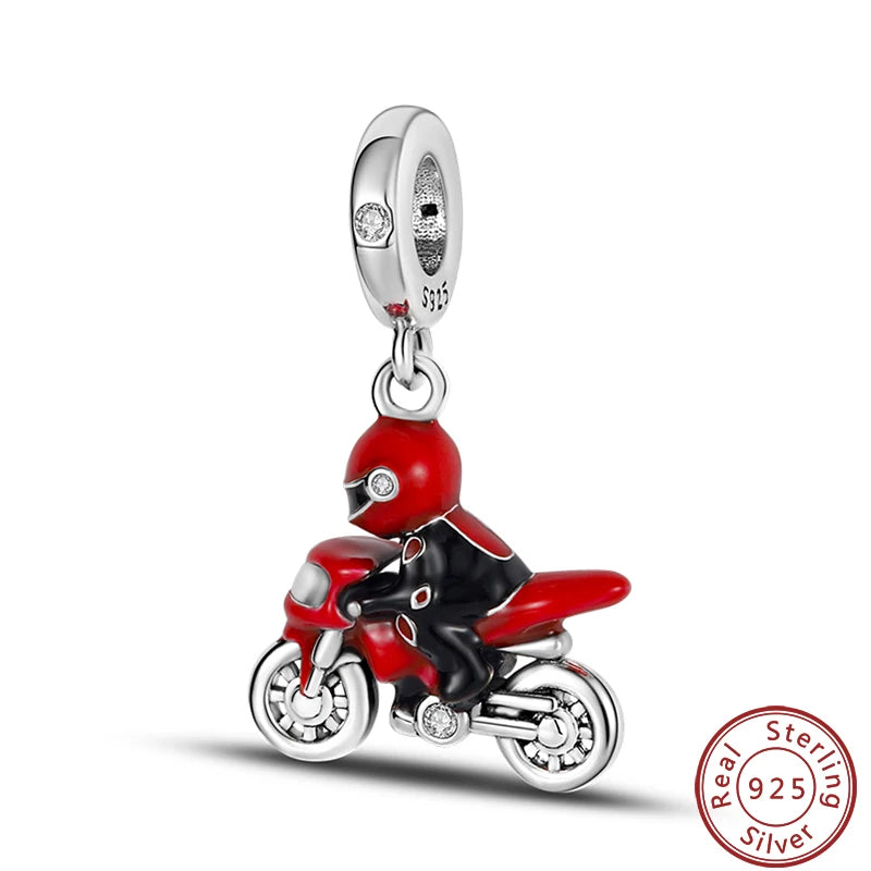 Sterling Silver Sports Car Motorcycle Charm Beads for DIY Jewelry Making KJC118