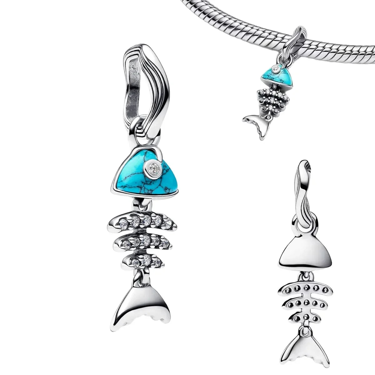 Sterling Silver 925 Skiing Penguin Charm with Geometric Snowflake Beads for Bracelets and Necklaces DIY Jewelry Gift