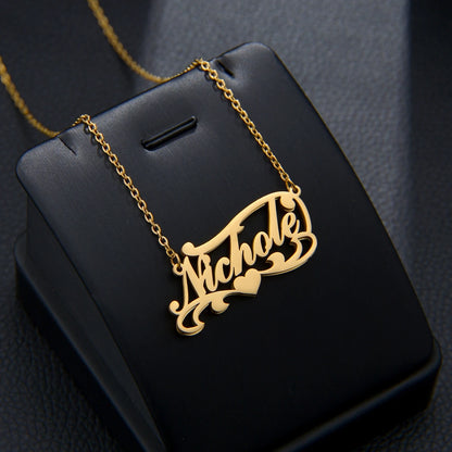Customized Double Layer Heart Name Necklace for Men and Women with Adjustable Thick Figaro Chain