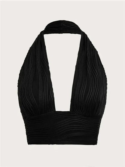 Backless Crop Halter Top Women Y2K Summer 2024 Streetwear