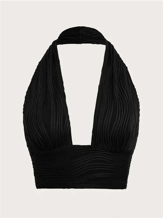 Backless Crop Halter Top Women Y2K Summer 2024 Streetwear