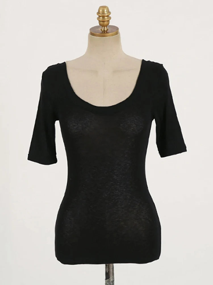 2024 Summer Slim Cotton Stretch O Neck Tee For Women