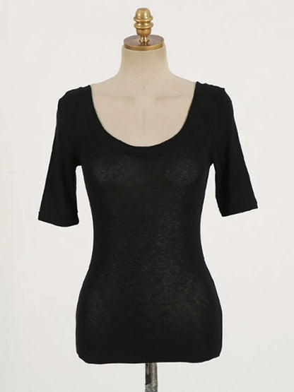 2024 Summer Slim Cotton Stretch O Neck Tee For Women