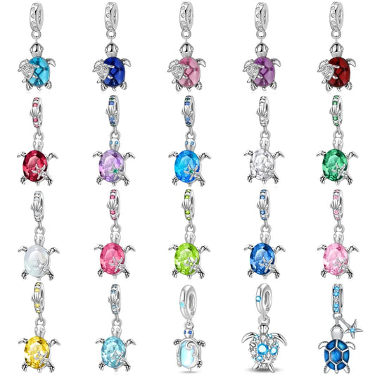 Summer Murano Glass Sea Turtle Dangle Charm Colorful Crystal Zircon Pendant 925 Sterling Silver Fine Jewelry for Original Bracelets