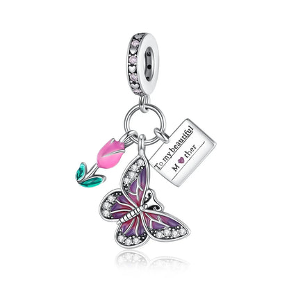 Sparkling Purple Jellyfish Sterling Silver 925 Charm Bead Birthday Pendant for DIY Bracelet Jewelry
