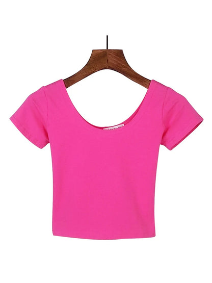 Dozw Solid Crop Top For Women Slim Fit High Waist Tee