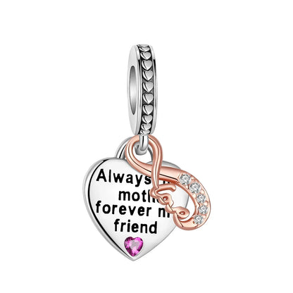 Sparkling Birthstone Heart Charm 925 Sterling Silver Pendant Bead for Mom DIY Jewelry Gift
