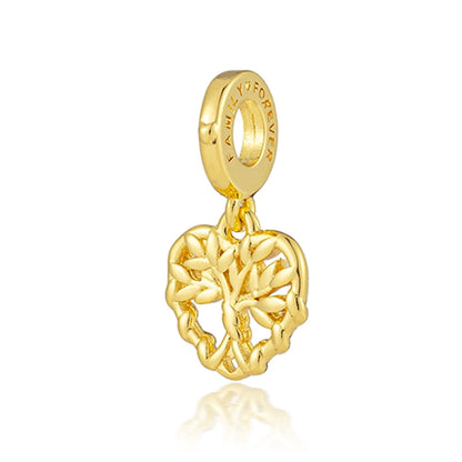 Golden Dragon Double Heart Dangle Charm Bead For 925 Bracelet