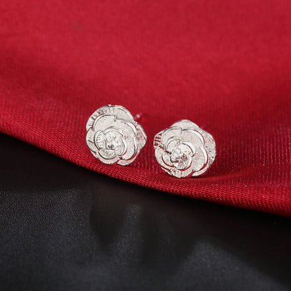 925 Sterling Silver Rose Flower Stud Earrings for Women Fashion Wedding Jewelry