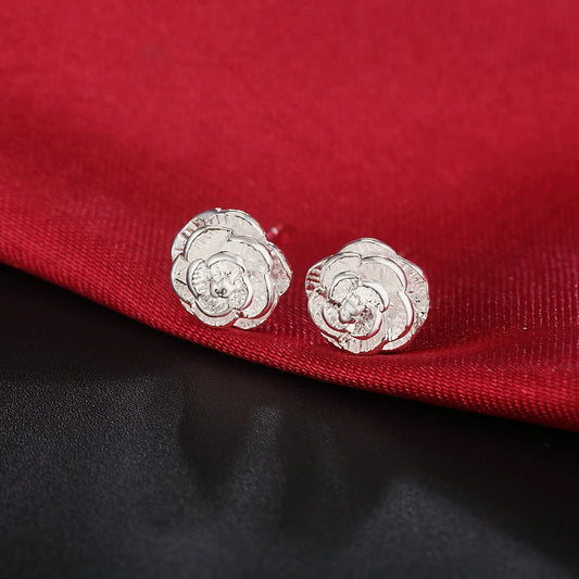 925 Sterling Silver Rose Flower Stud Earrings for Women Fashion Wedding Jewelry
