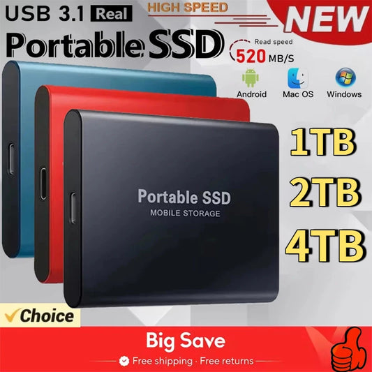 AEVYVKV 2TB Portable External SSD High Speed USB 3.1 Type-C Hard Drive Compatible with PC Mac Xbox One Phone
