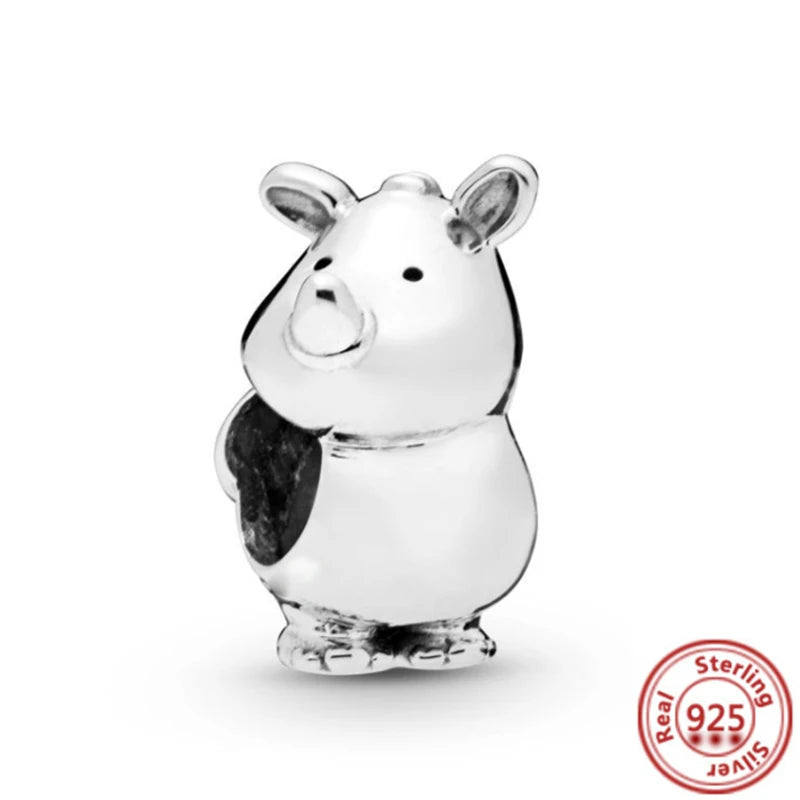 925 Sterling Silver Animal Charms Bracelet Beads with Zircon - Unicorn, Squirrel, Elephant Y419