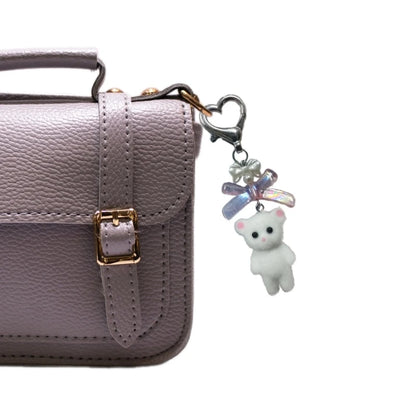 Charming Animal Flocking Keychain with Bowknot Pendant for Women