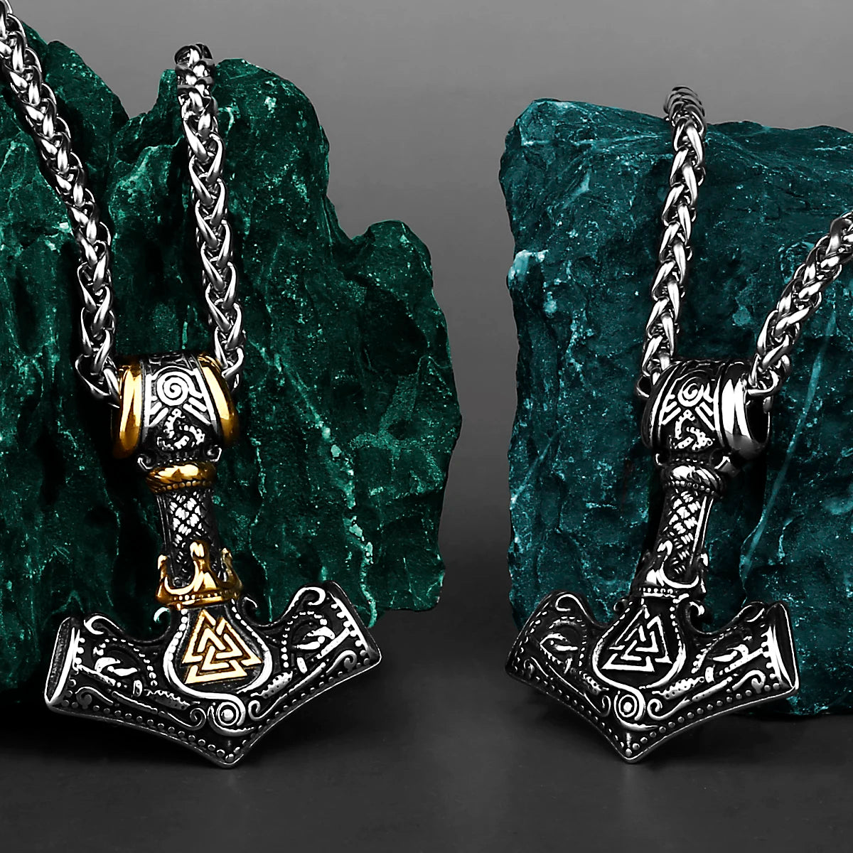 Nordic Viking Mjolnir Rune Necklace Stainless Steel Amulet Pendant for Men