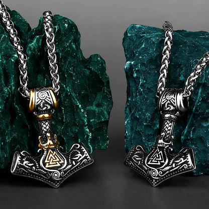 Nordic Viking Mjolnir Rune Necklace Stainless Steel Amulet Pendant for Men
