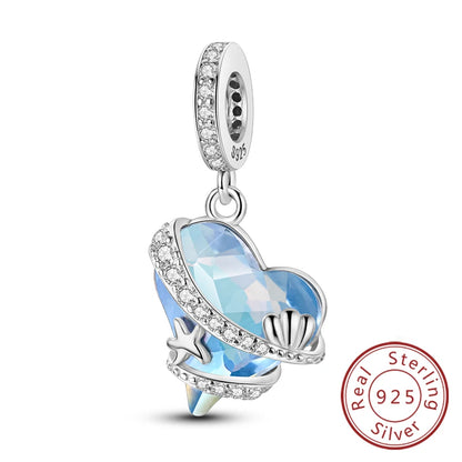 925 Sterling Silver Ocean Turtle Beach Charms Blue Shell
