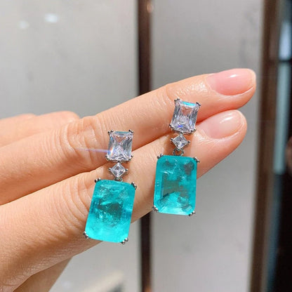 Huitan Elegant Blue Cubic Zirconia Dangle Earrings for Women - Trendy Wedding Party Luxury Jewelry
